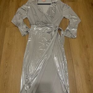 Show Me Your MuMu Shiny Silver Long Sleeve Dress
